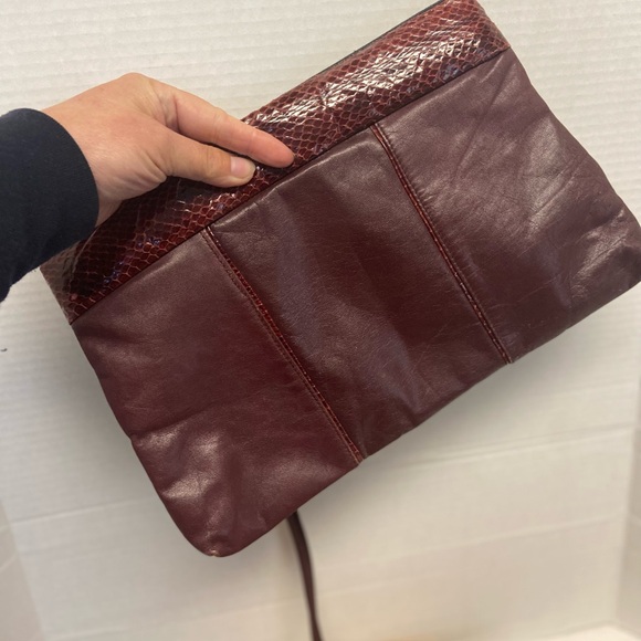 Vintage Unbranded Leather & Snakeskin Burgundy Clutch & Shoulder Bag - Picture 13 of 13
